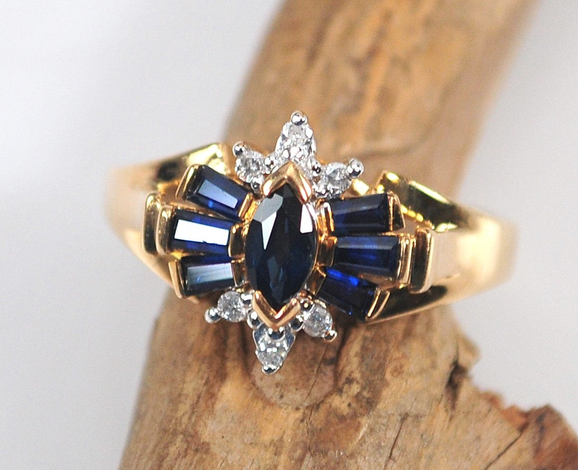Designer 10K Gold Sapphire Diamond Ring