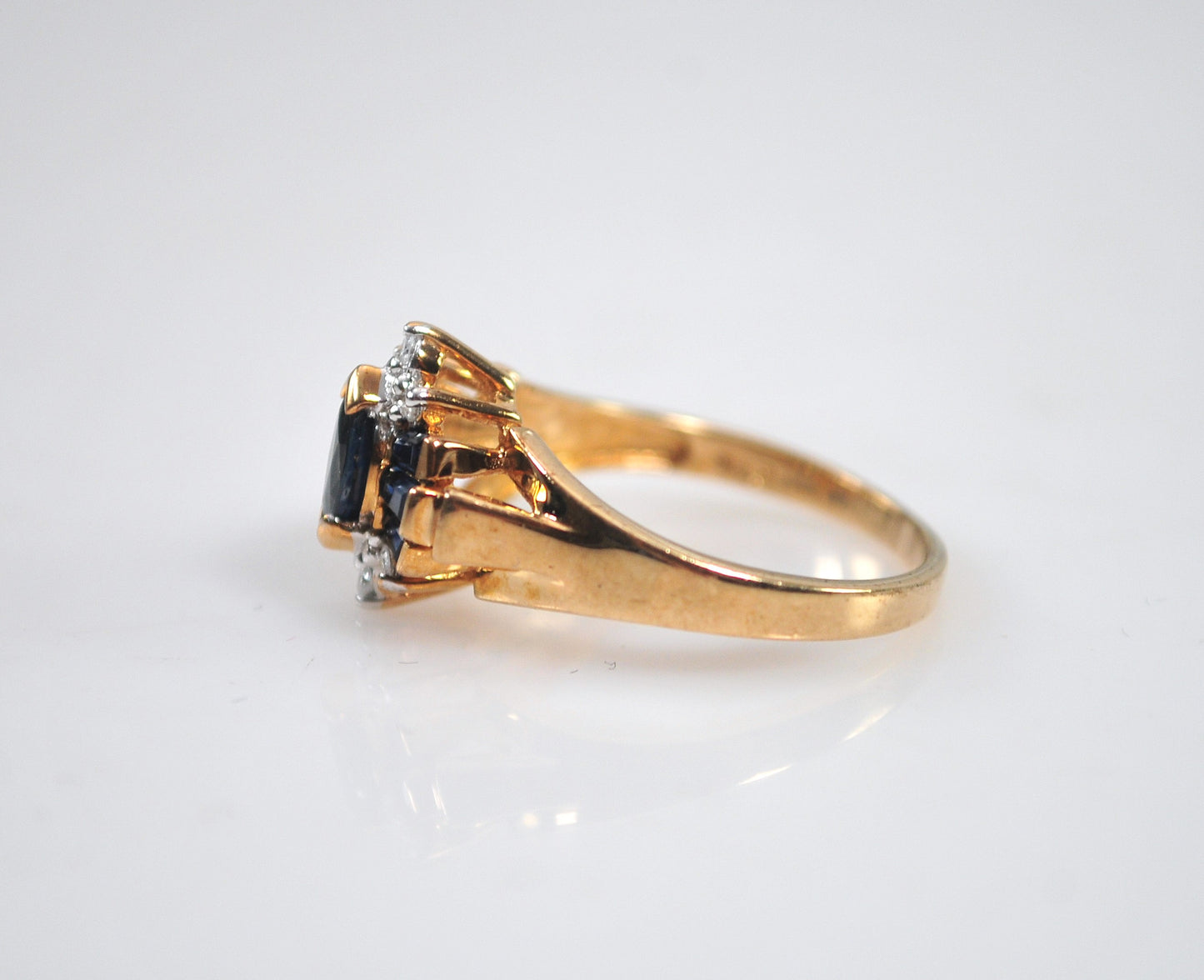 Designer 10K Gold Sapphire Diamond Ring