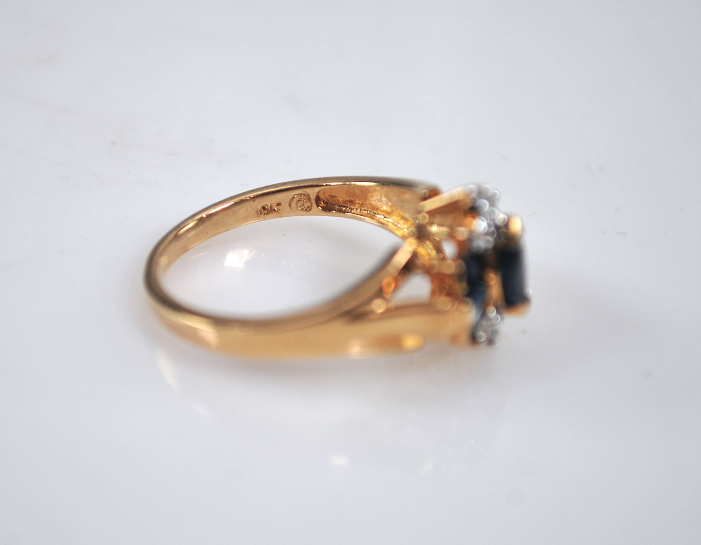 Designer 10K Gold Sapphire Diamond Ring