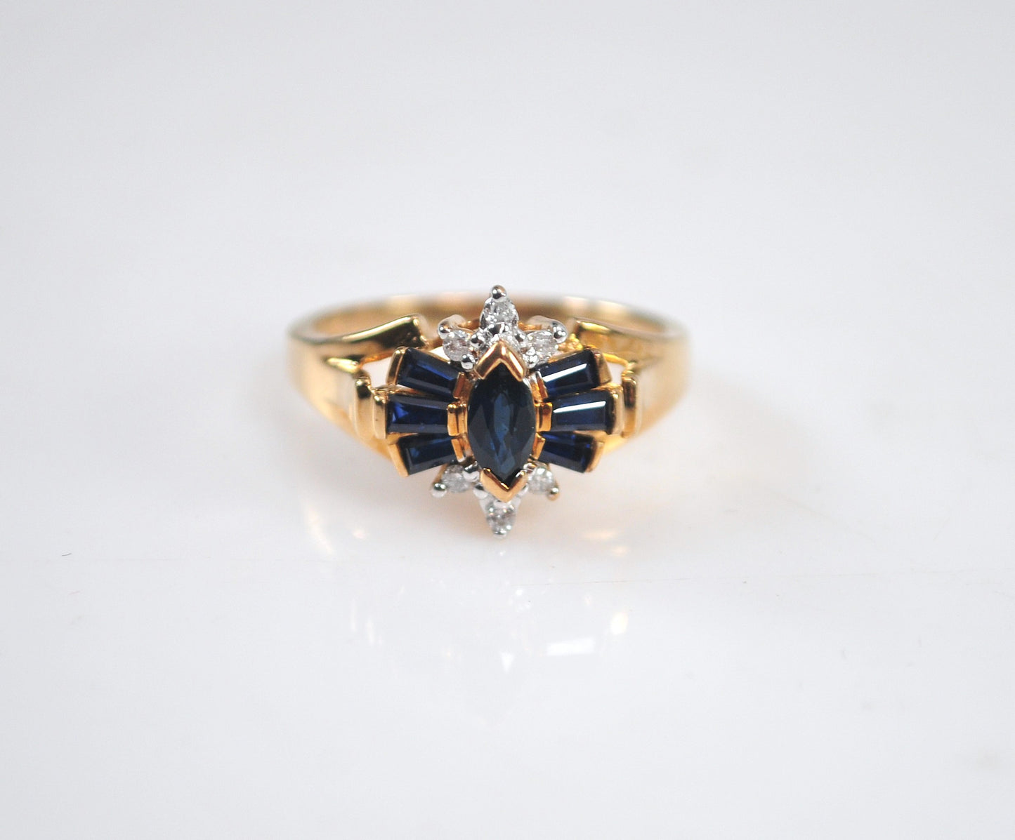 Designer 10K Gold Sapphire Diamond Ring