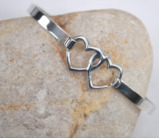 Sterling Silver Heart Hook Bangle Bracelet