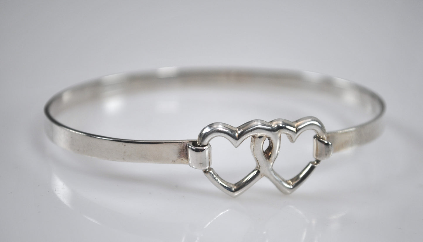 Sterling Silver Heart Hook Bangle Bracelet