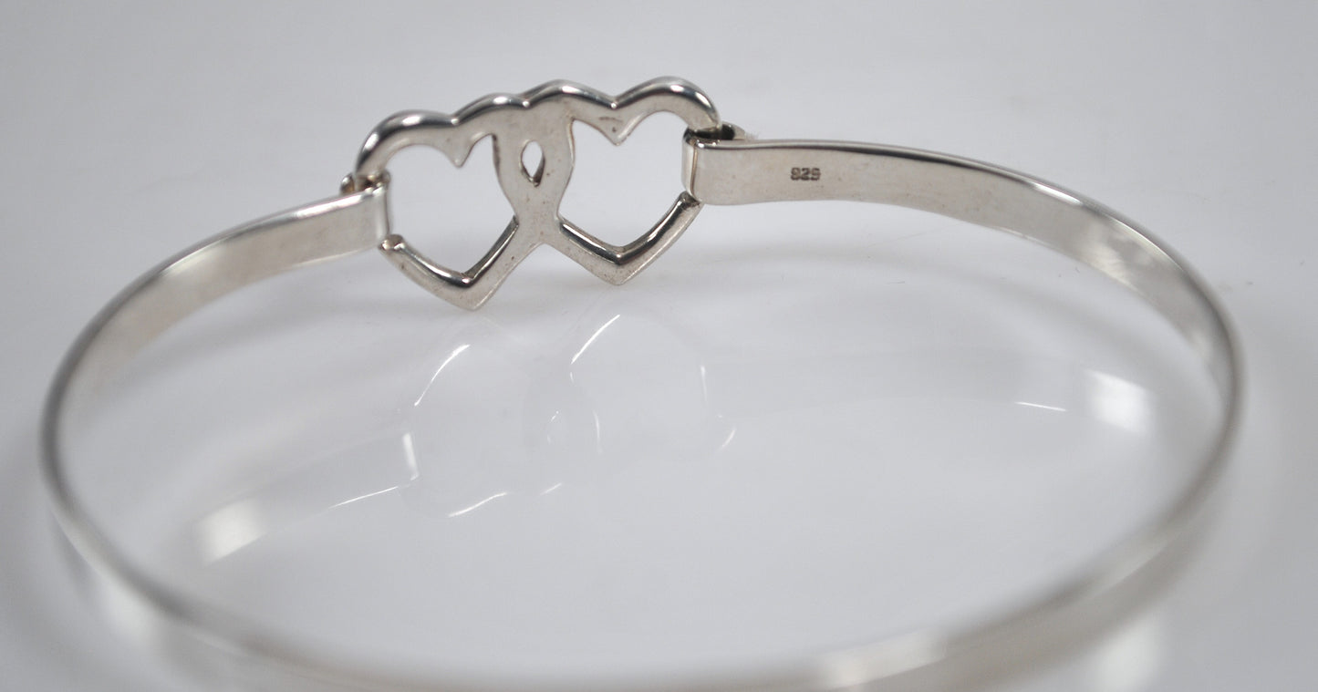 Sterling Silver Heart Hook Bangle Bracelet