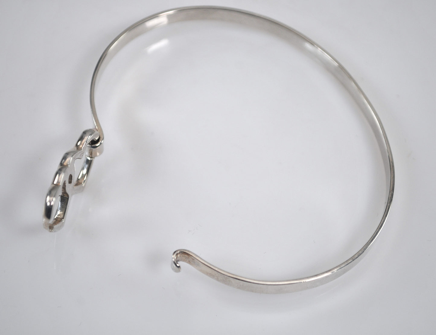 Sterling Silver Heart Hook Bangle Bracelet