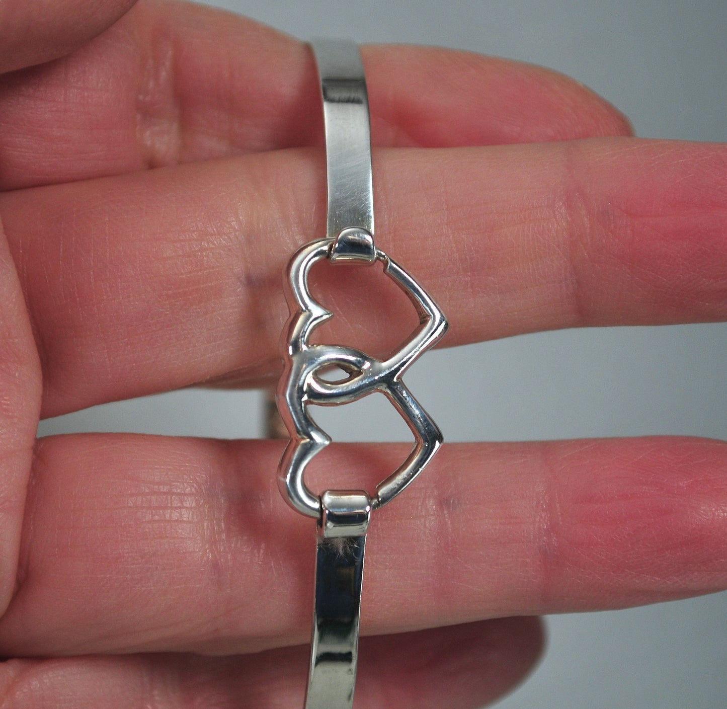 Sterling Silver Heart Hook Bangle Bracelet