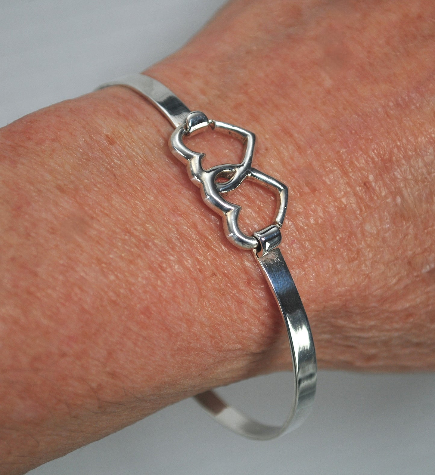 Sterling Silver Heart Hook Bangle Bracelet