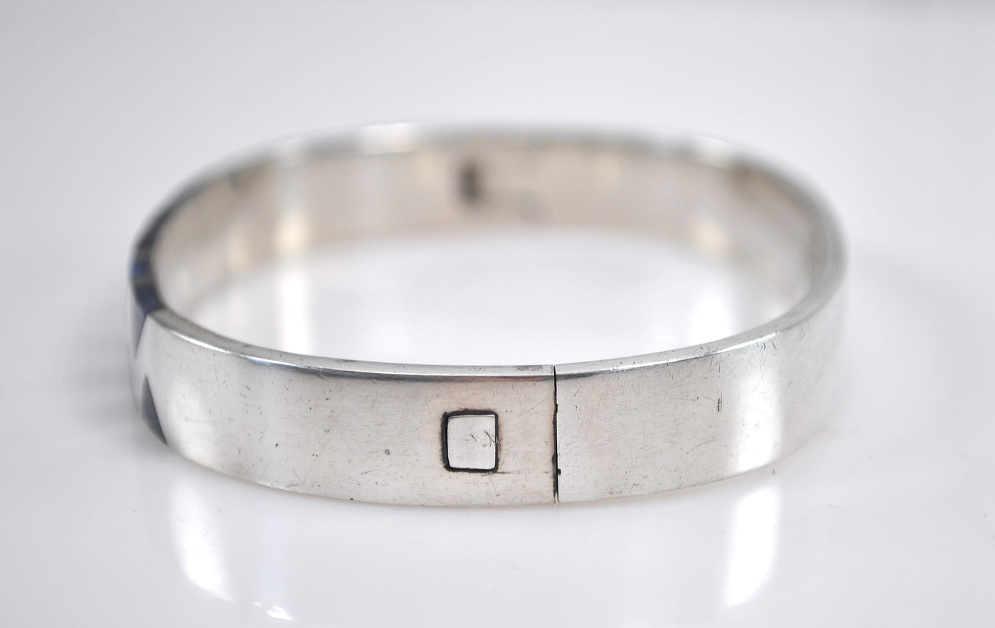 Signed Sterling Silver Lapis Geometric Bangle Bracelet