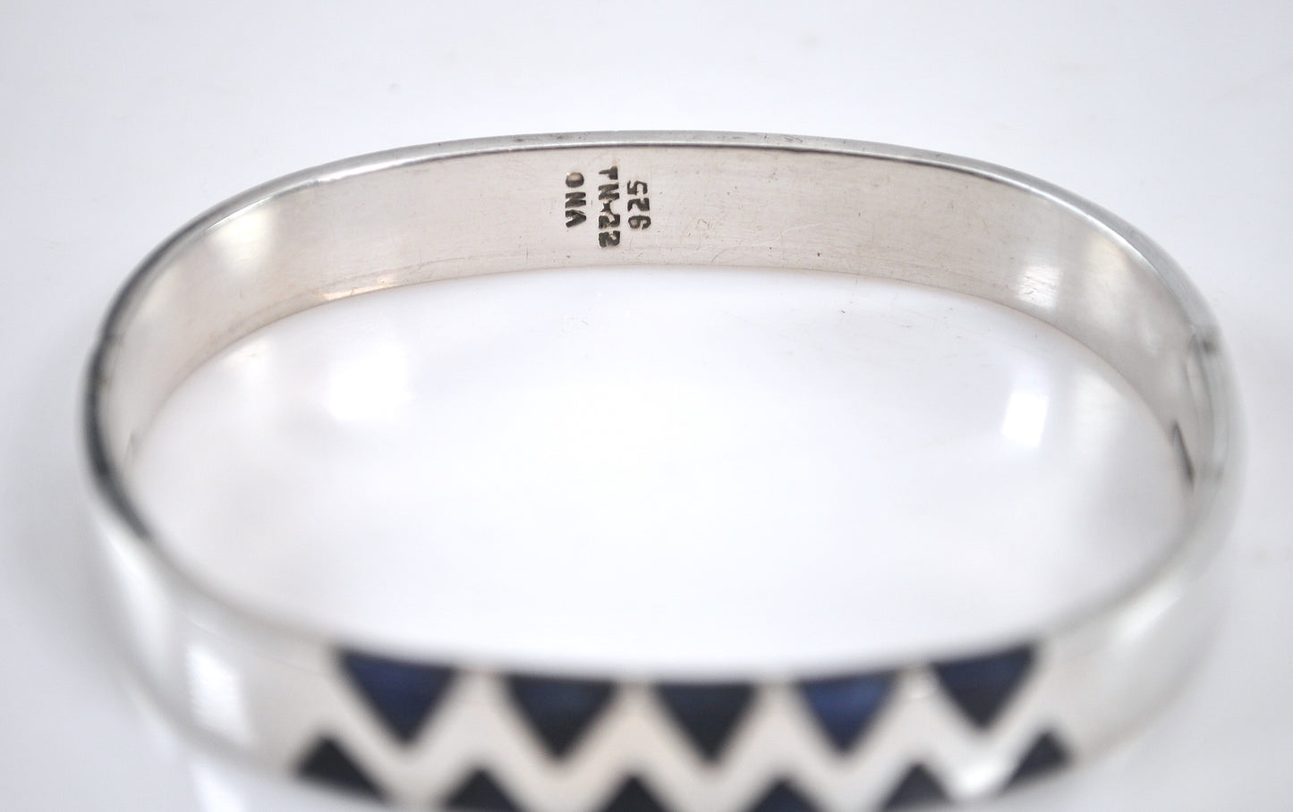 Signed Sterling Silver Lapis Geometric Bangle Bracelet