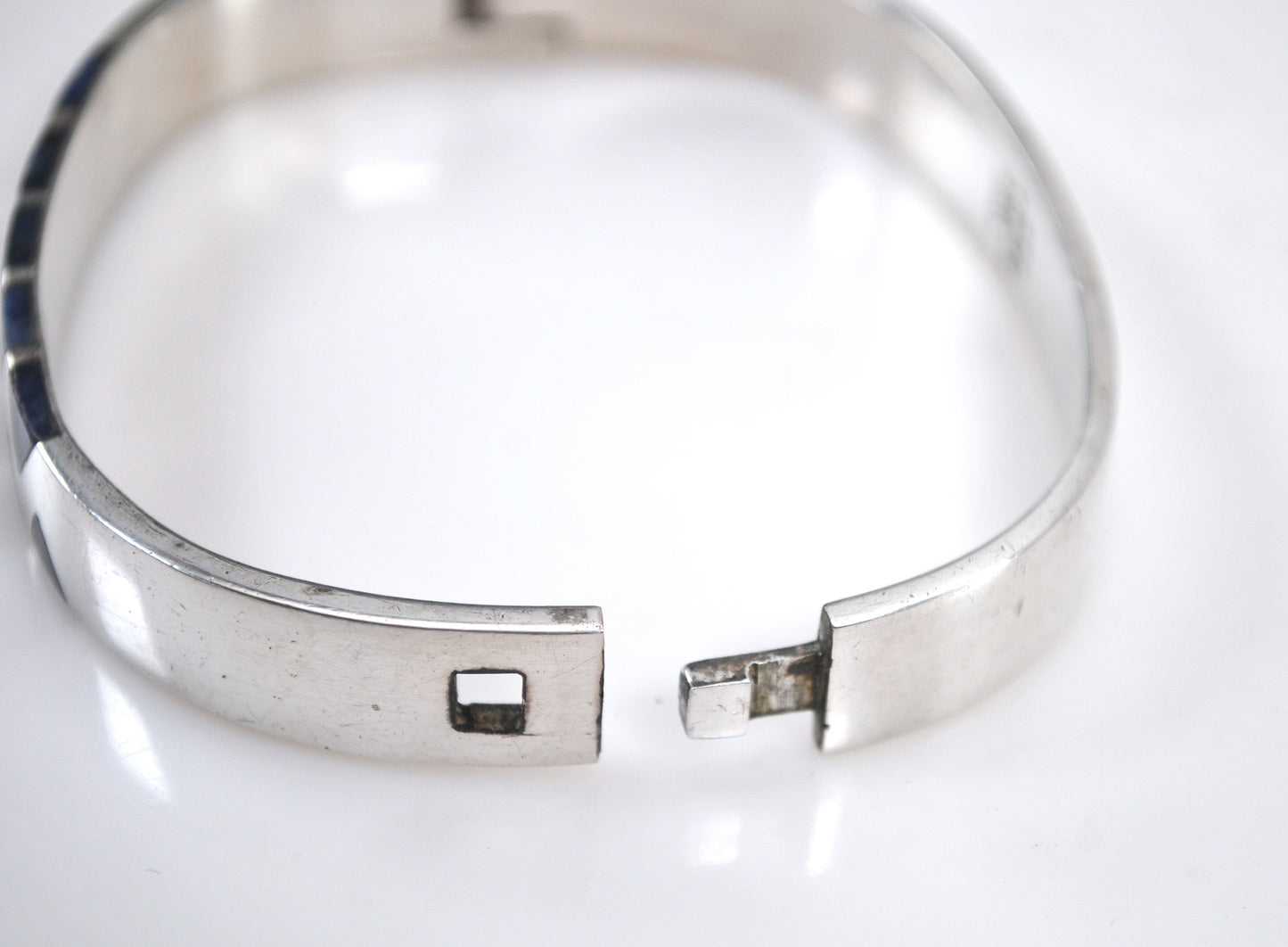 Signed Sterling Silver Lapis Geometric Bangle Bracelet