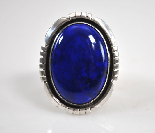 LARGE Signed Native American Sterling Silver Lapis Ring