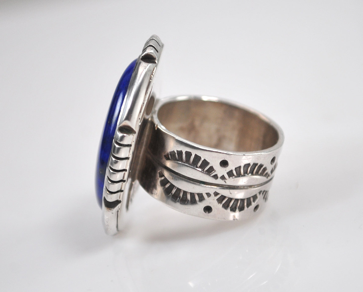 LARGE Signed Native American Sterling Silver Lapis Ring