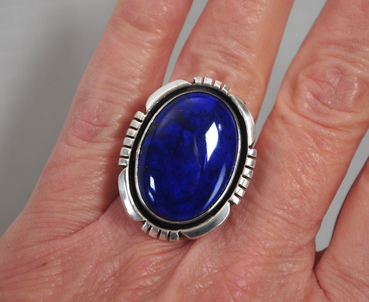 LARGE Signed Native American Sterling Silver Lapis Ring