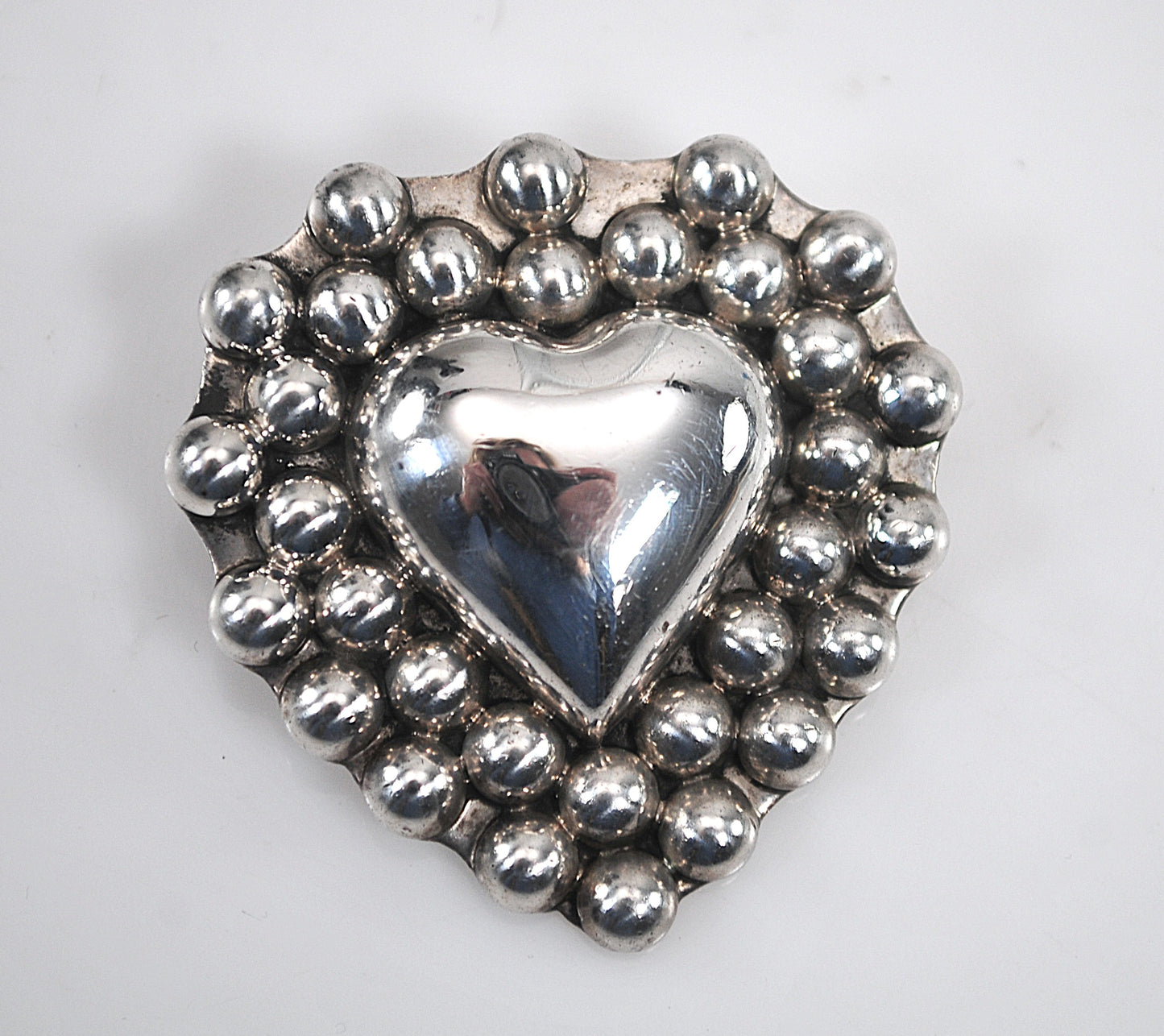 Large Sterling Silver Southwestern Heart Brooch Pendant