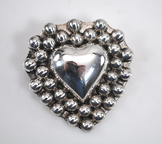 Large Sterling Silver Southwestern Heart Brooch Pendant