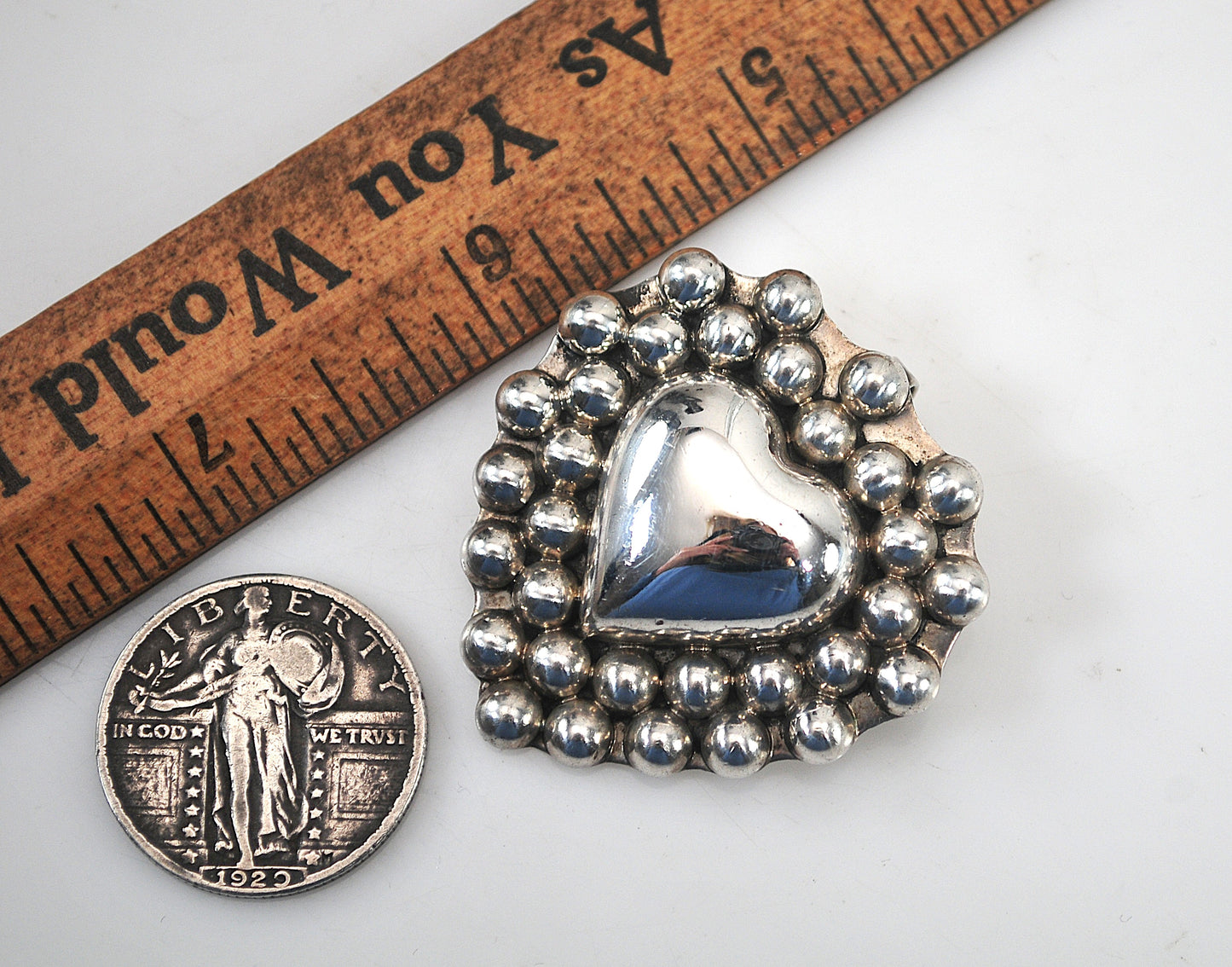 Large Sterling Silver Southwestern Heart Brooch Pendant