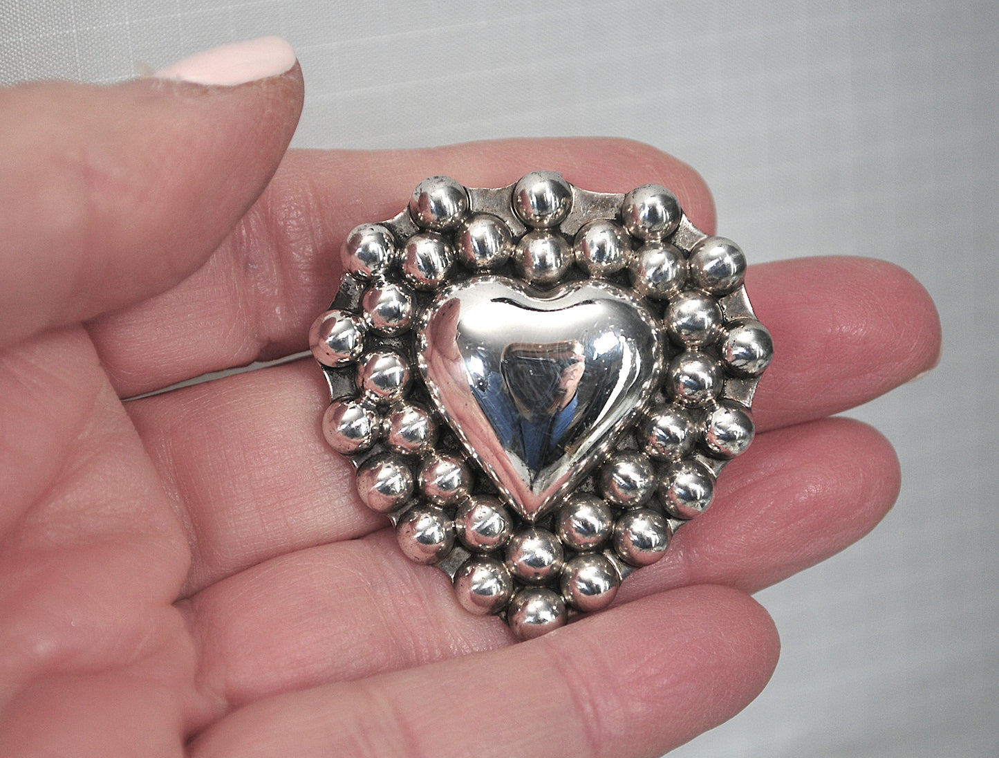 Large Sterling Silver Southwestern Heart Brooch Pendant