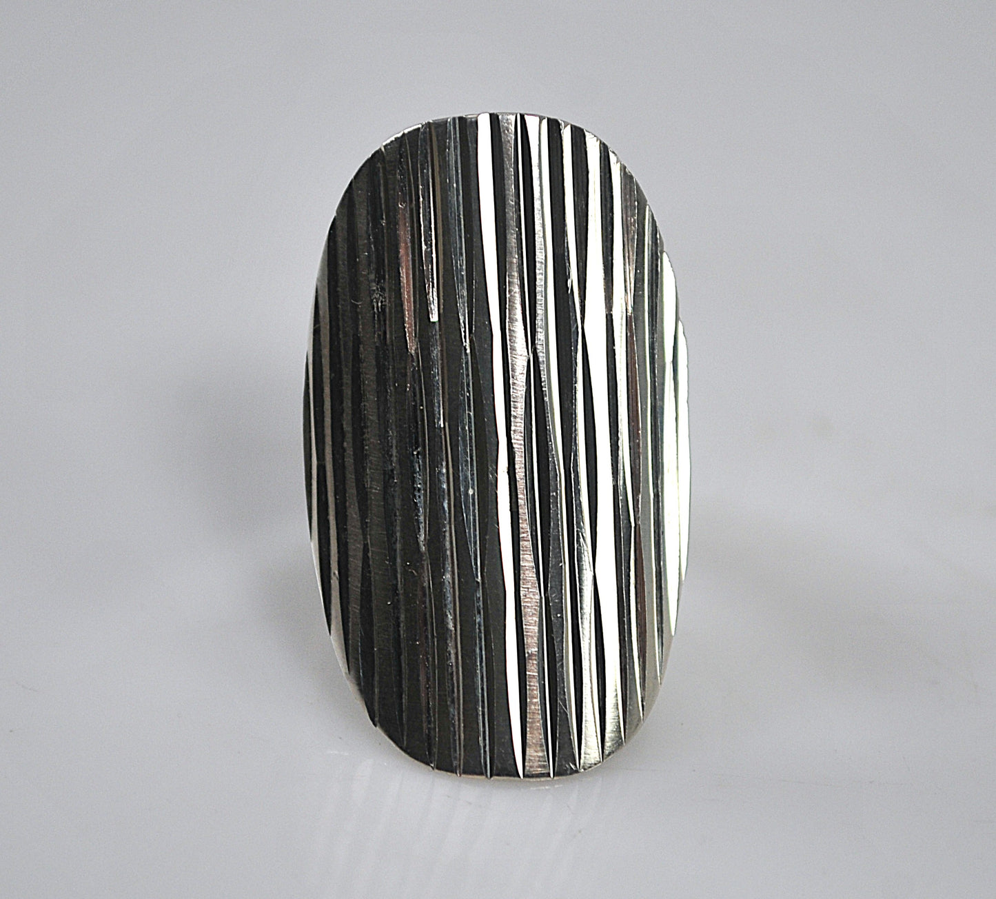 Signed Long Sterling Silver Diamond Cut Sparkle Ring