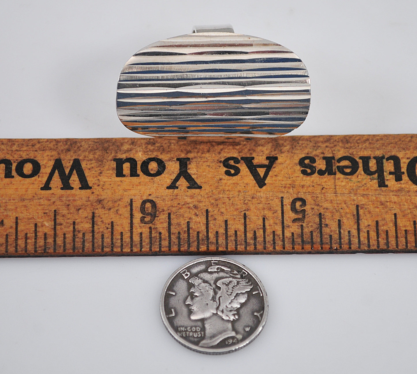 Signed Long Sterling Silver Diamond Cut Sparkle Ring