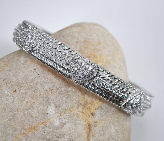 Judith Ripka Sterling Silver CZ Heart Bangle Bracelet
