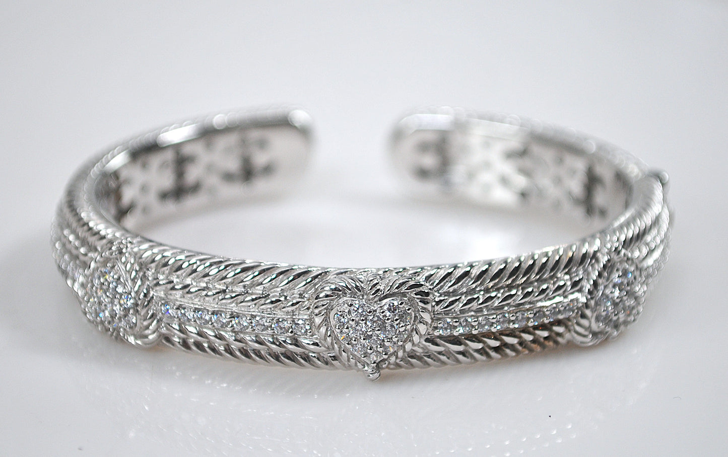 Judith Ripka Sterling Silver CZ Heart Bangle Bracelet