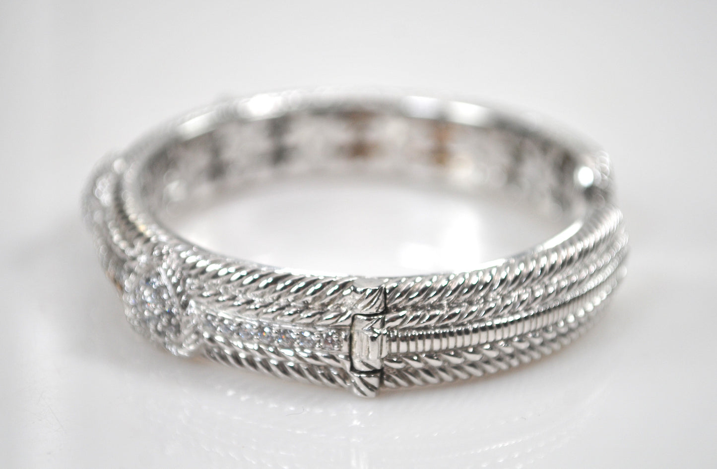 Judith Ripka Sterling Silver CZ Heart Bangle Bracelet