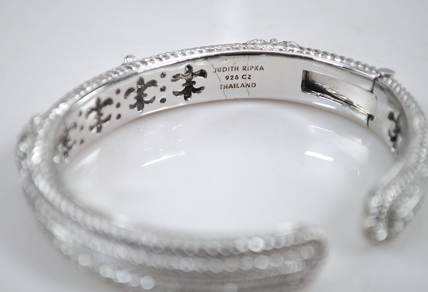 Judith Ripka Sterling Silver CZ Heart Bangle Bracelet