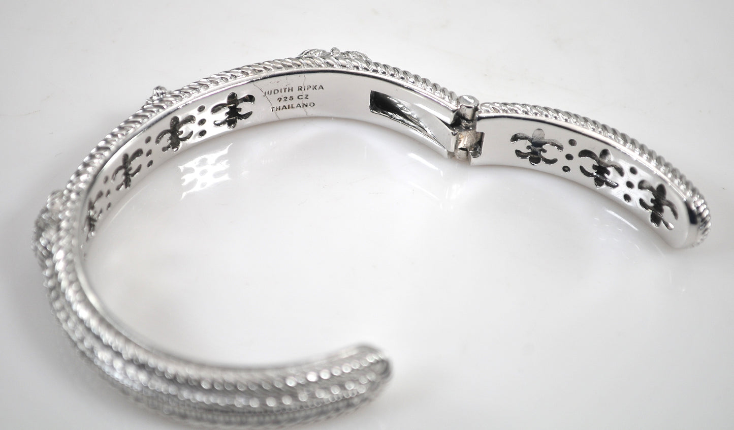 Judith Ripka Sterling Silver CZ Heart Bangle Bracelet