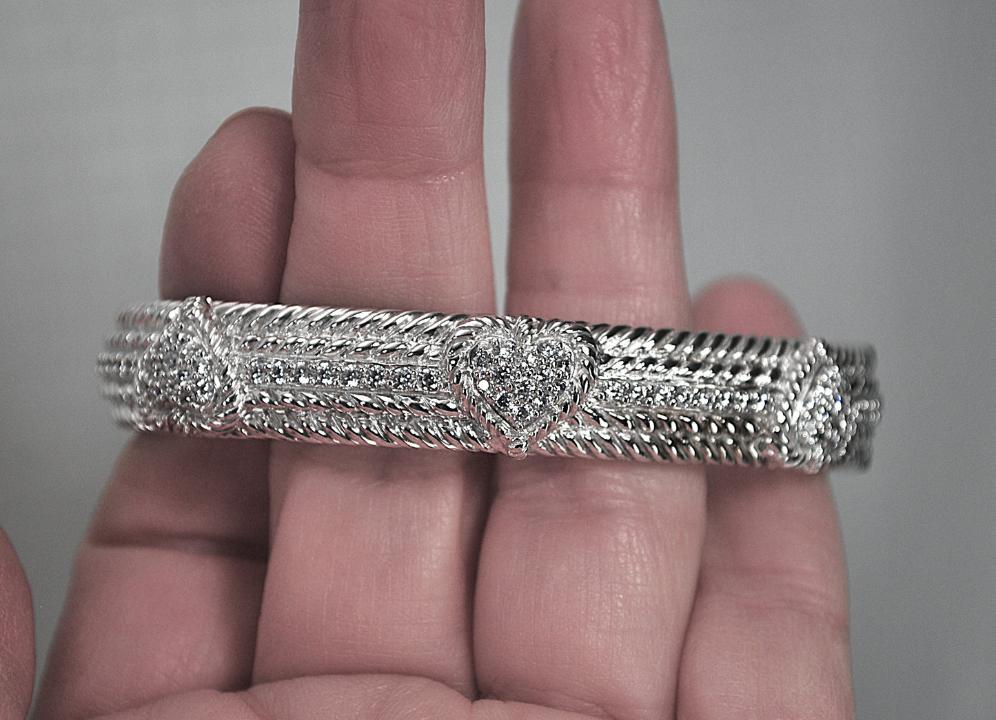 Judith Ripka Sterling Silver CZ Heart Bangle Bracelet