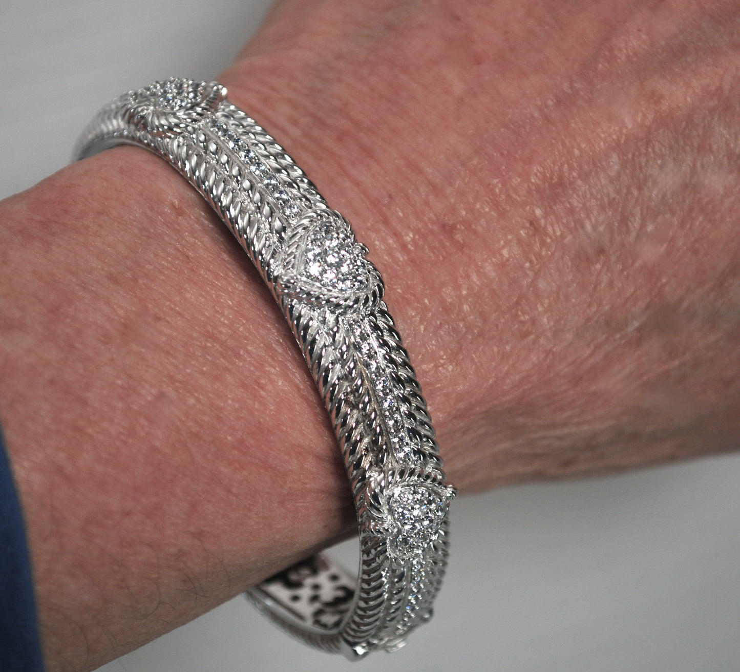 Judith Ripka Sterling Silver CZ Heart Bangle Bracelet