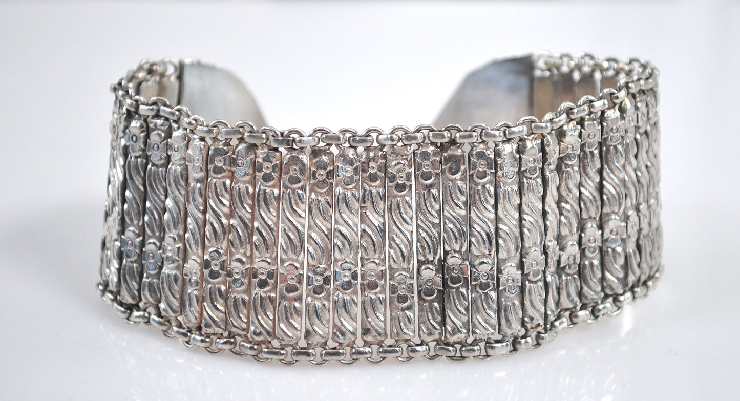 HEAVY Wide Sterling Silver Rajasthan Bracelet