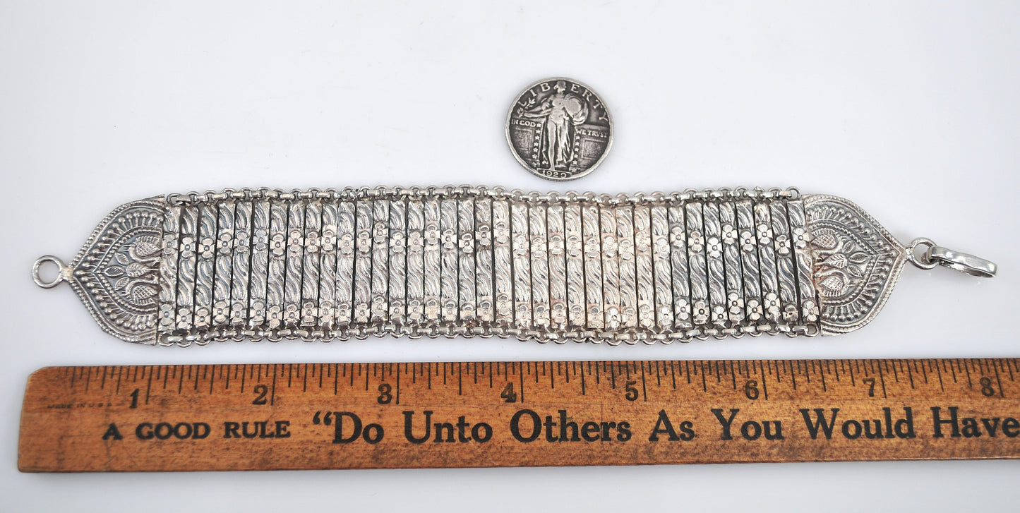 HEAVY Wide Sterling Silver Rajasthan Bracelet