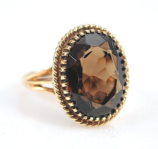 Vintage Siffari 14K Gold Smoky Quartz Ring