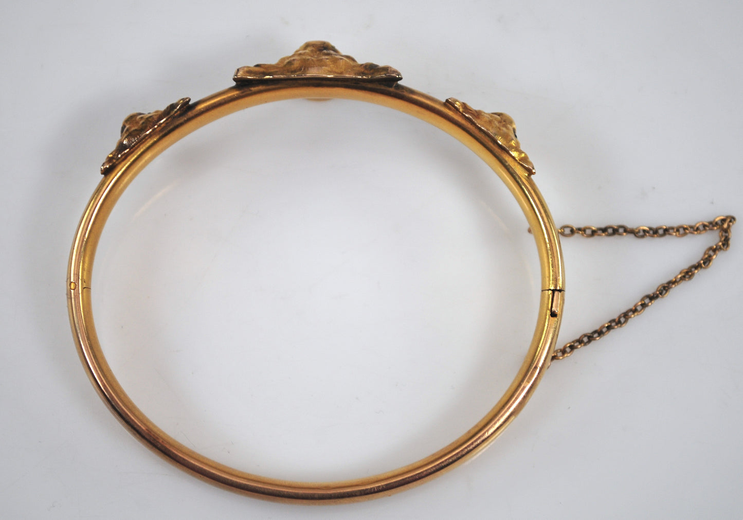 Antique Gold Diamond Ruby Lion Head Bangle Bracelet