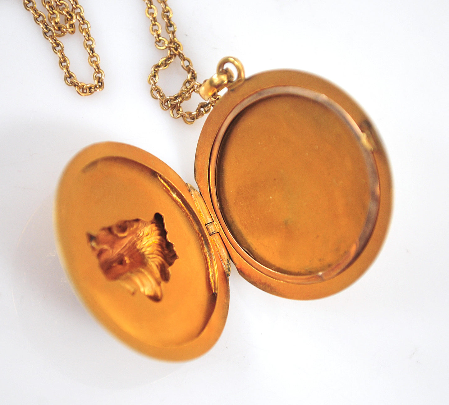 Antique Gold Diamond Ruby Lion Head Locket Necklace