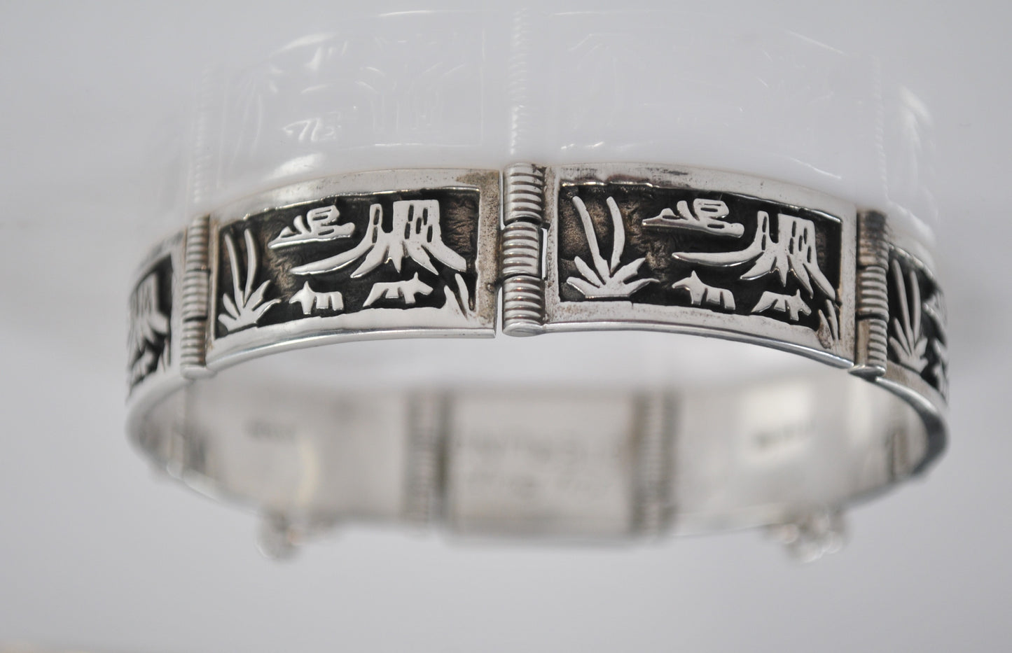 Signed Native American Sterling Silver Panel Bracelet