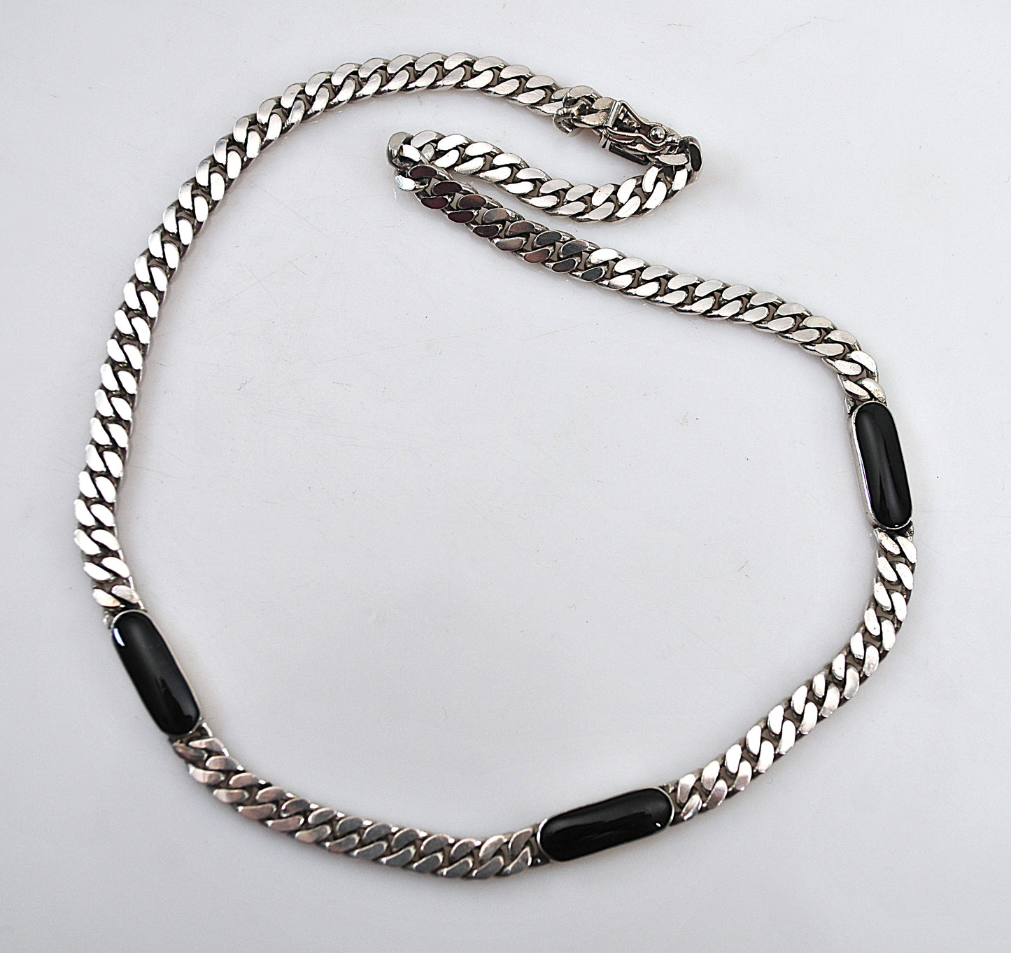 Signed Sterling Silver Black Onyx Choker Necklace