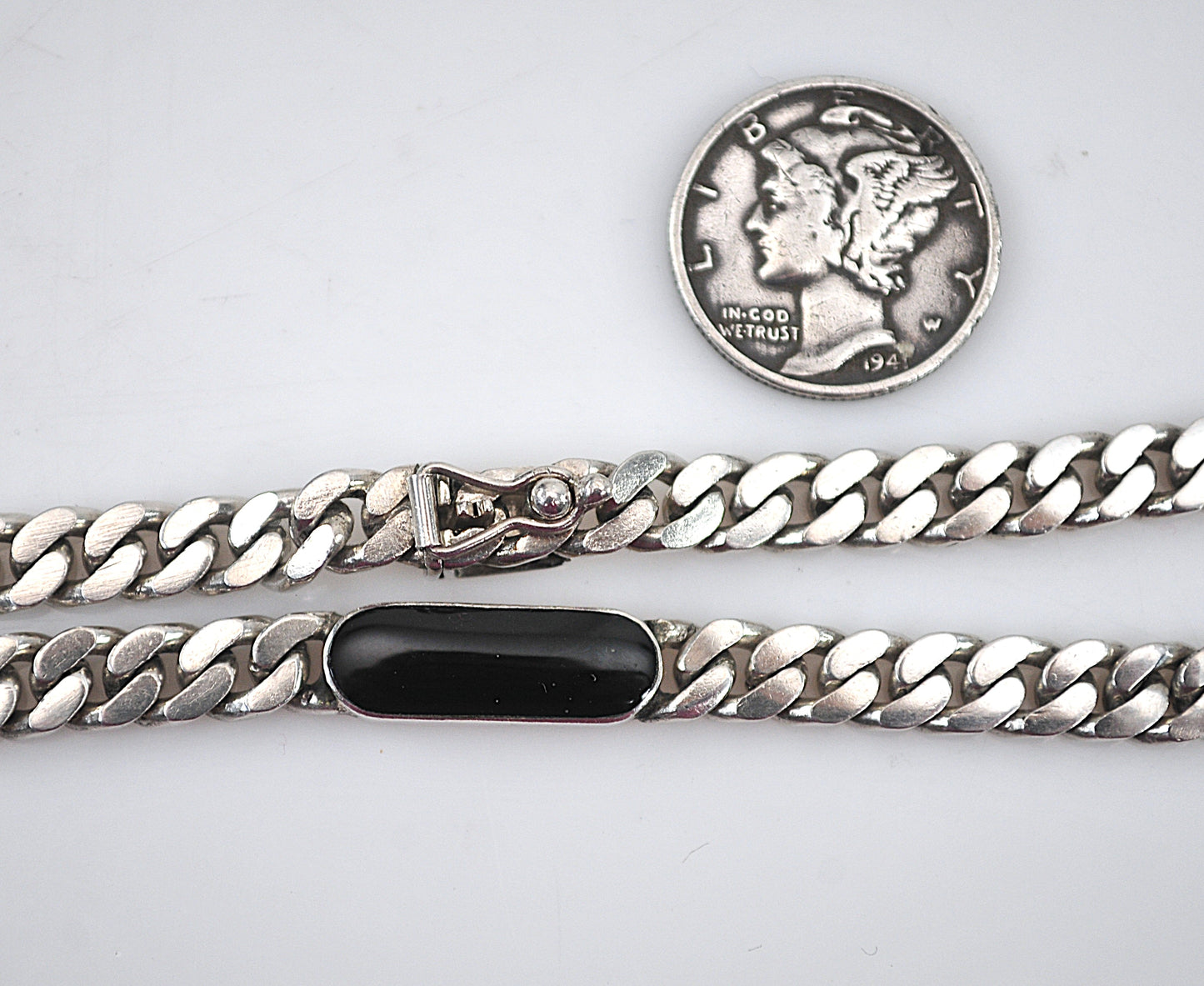 Signed Sterling Silver Black Onyx Choker Necklace