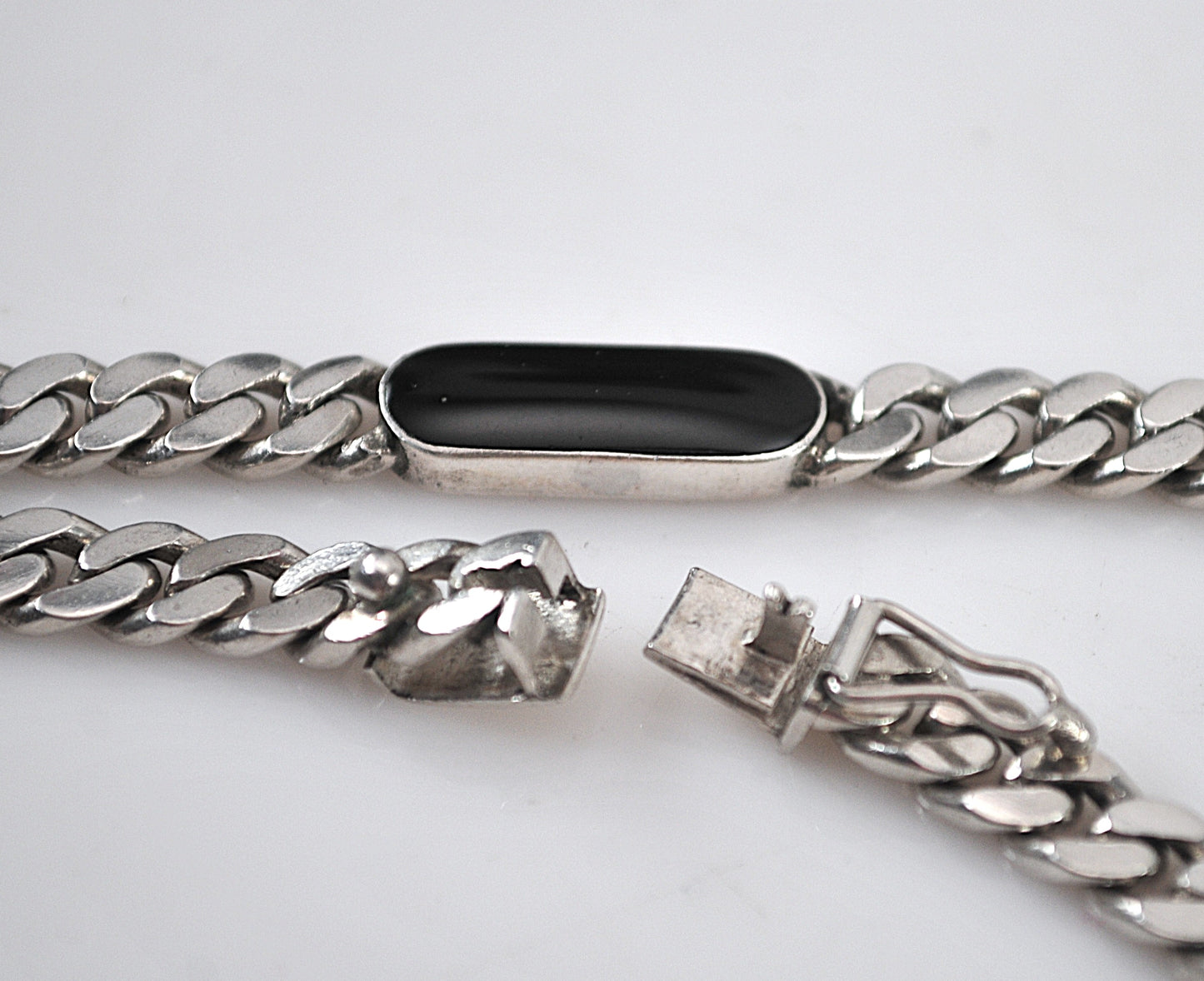 Signed Sterling Silver Black Onyx Choker Necklace