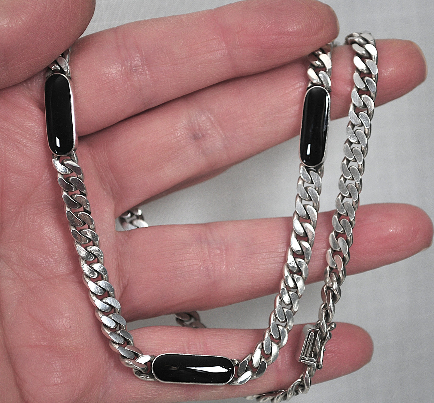 Signed Sterling Silver Black Onyx Choker Necklace