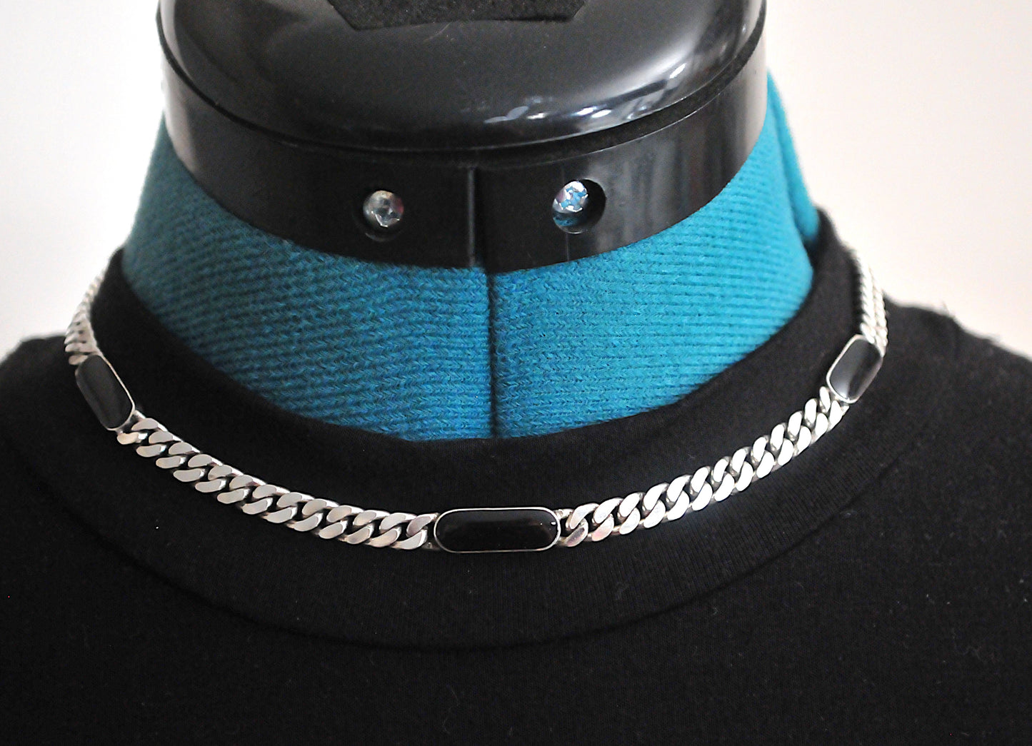 Signed Sterling Silver Black Onyx Choker Necklace