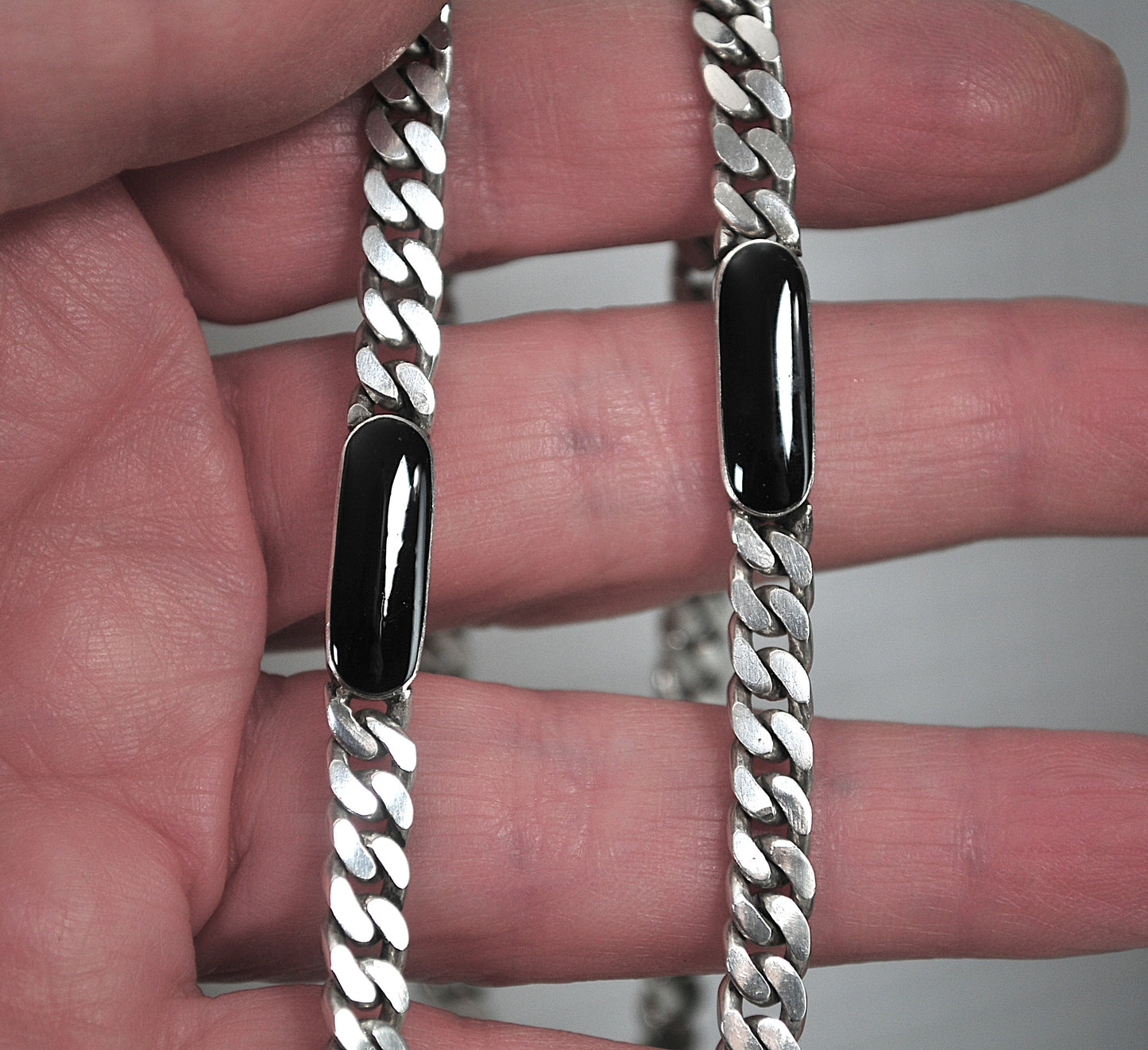 Signed Sterling Silver Black Onyx Choker Necklace