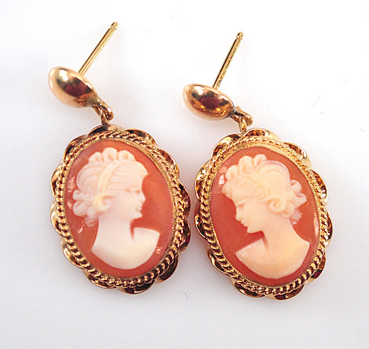 Vintage 14K Gold Carved Cameo Earrings