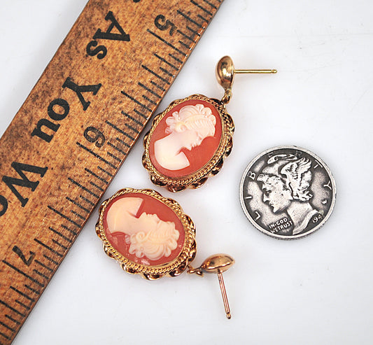Vintage 14K Gold Carved Cameo Earrings