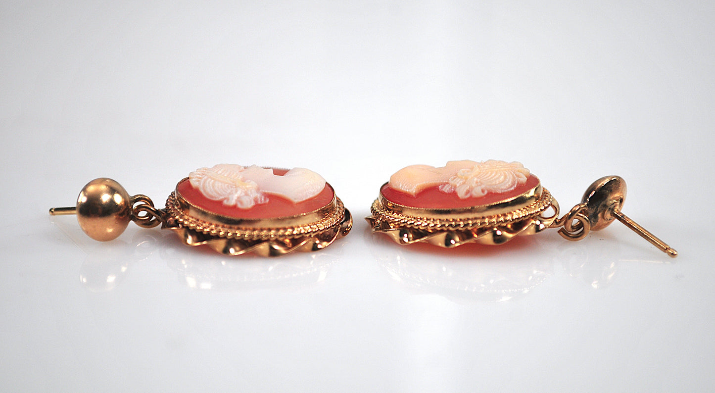 Vintage 14K Gold Carved Cameo Earrings