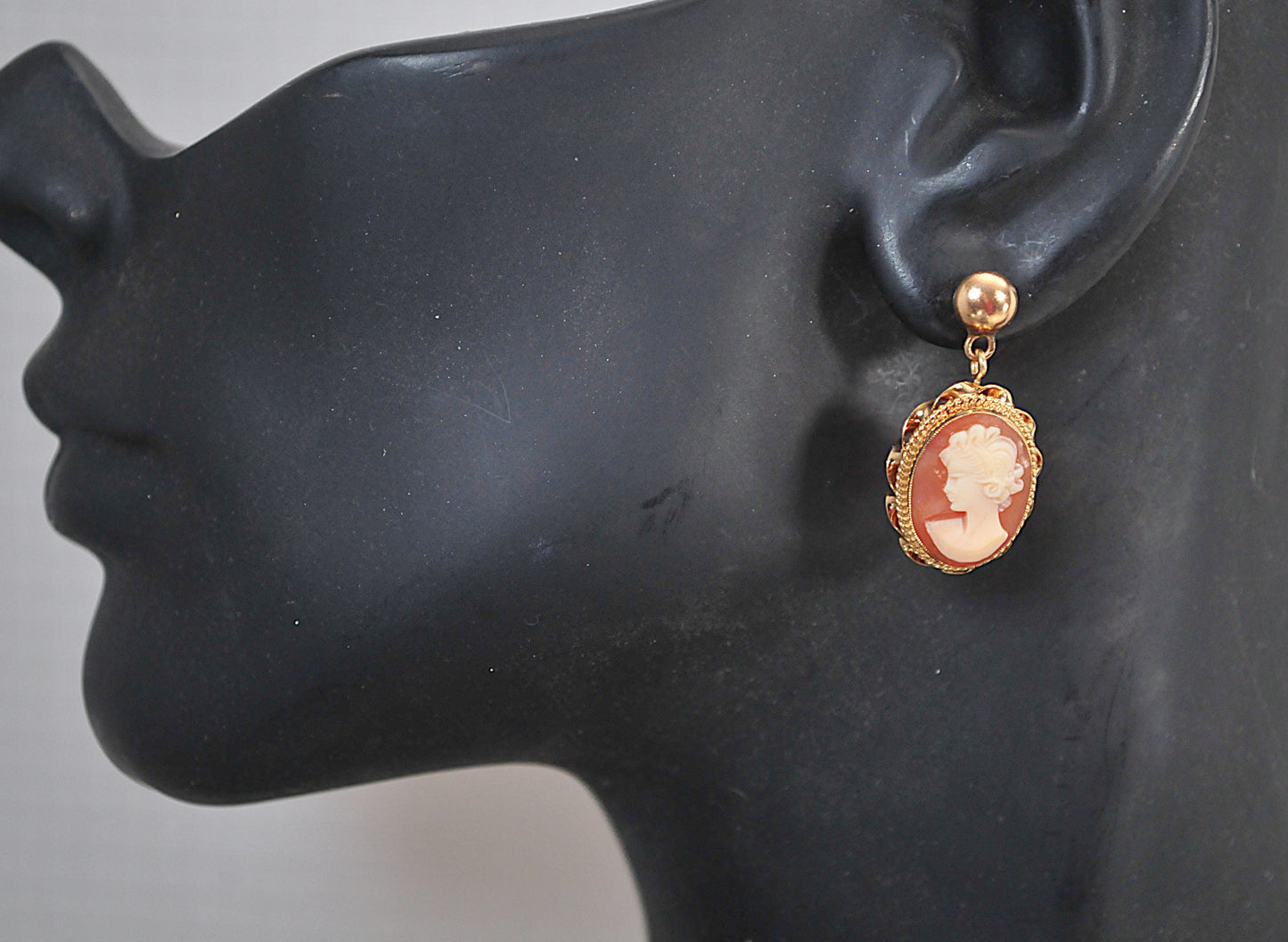 Vintage 14K Gold Carved Cameo Earrings