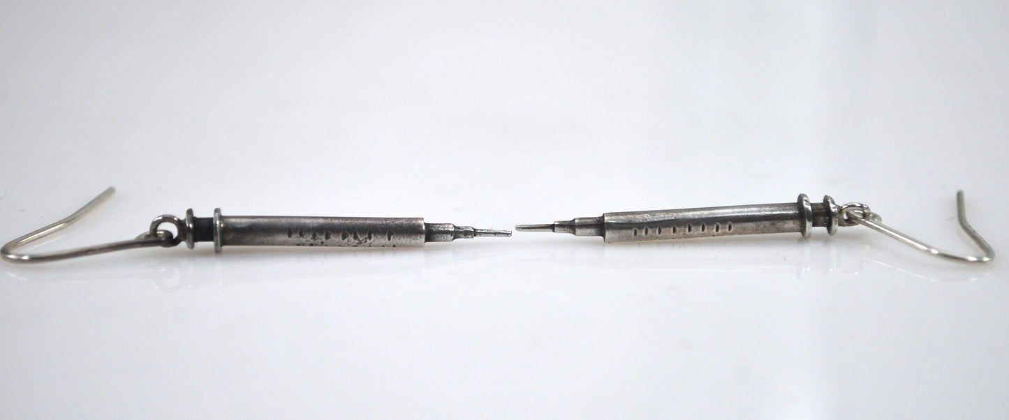 Sterling Silver Hypodermic Needle Syringe Earrings