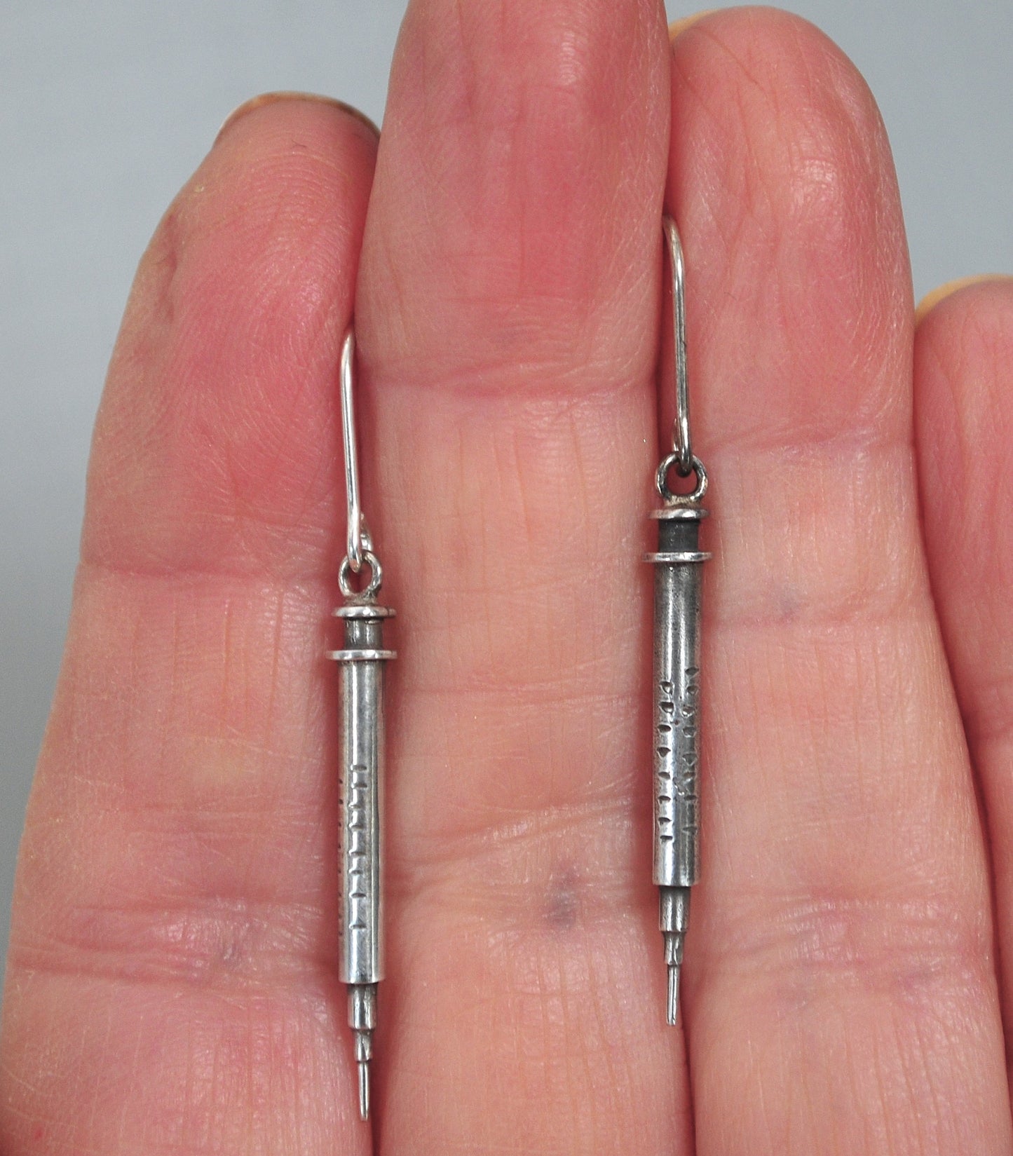 Sterling Silver Hypodermic Needle Syringe Earrings