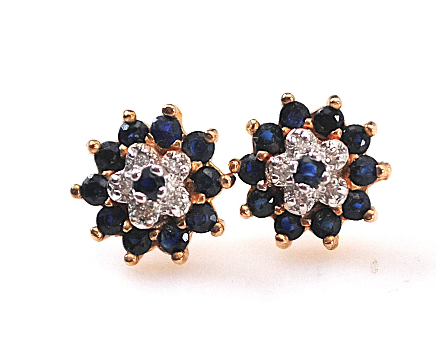 SMALL 10K Gold Sapphire Diamond Stud Earrings