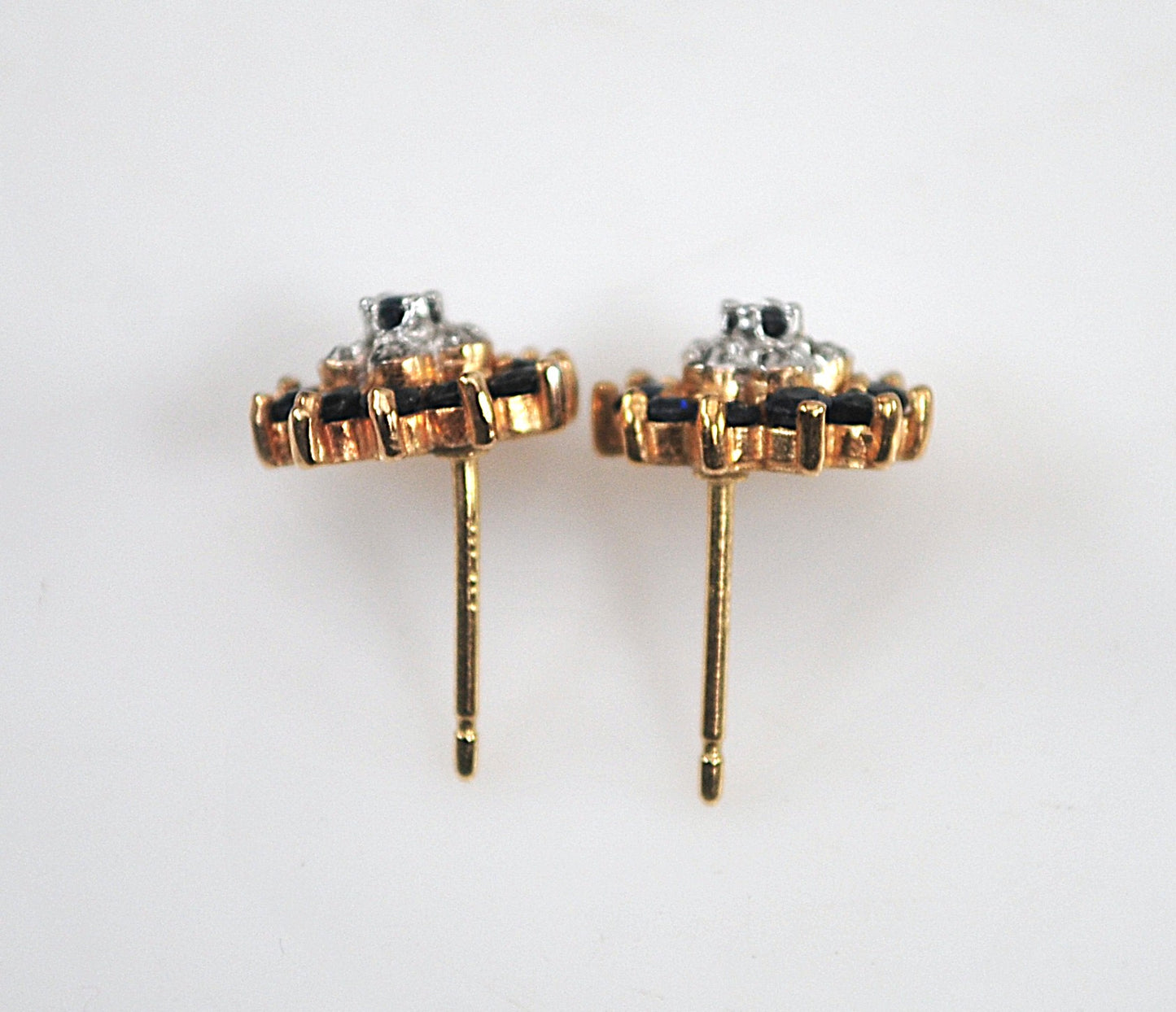 SMALL 10K Gold Sapphire Diamond Stud Earrings