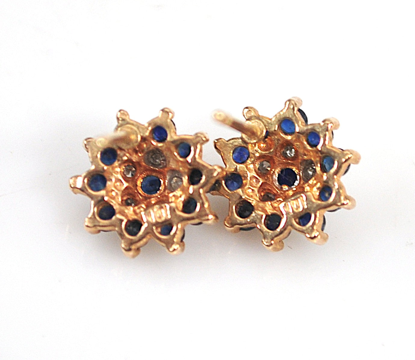 SMALL 10K Gold Sapphire Diamond Stud Earrings